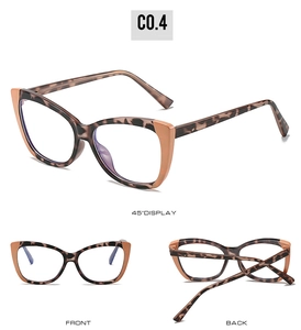 Three-view display of cat-eye TR90 frames in vintage tortoiseshell with side accents