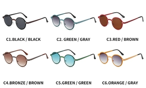 Multiple color options for retro round metal sunglasses in a six-grid product display