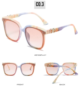 Three-angle view of marble texture square sunglasses with metal CD hinge logo