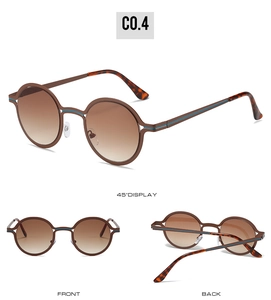 Multi-angle view of round retro sunglasses with brown gradient lenses and C0.4 frame