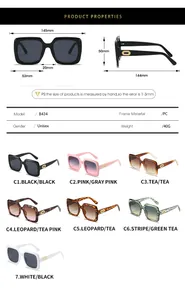 Guide des tailles montrant les dimensions des lunettes de soleil à monture carrée