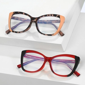 Fashionable TR90 cat-eye blue light blocking glasses frames for women in tortoiseshell and red
