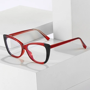 Fashionable TR90 oversized cat-eye glasses frame with black and transparent red design