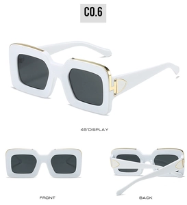 White square sunglasses with gold metal top bar and dark lenses in multi-angle views