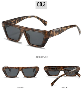 Detailed views of square tortoiseshell sunglasses showing front, back, and 45-degree angles
