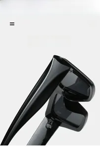 Detail show of glossy black square sunglasses frame with flexible and lightweight texture
