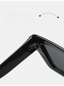 Detail of durable texture hinge and frame parameters for square black sunglasses