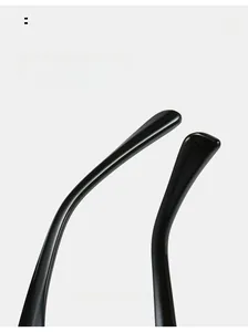 Detail of curved ergonomic temple arms on square frame sunglasses for comfortable wear