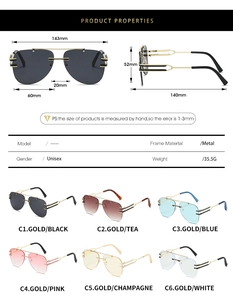 Guide des tailles pour lunettes aviateur sans monture avec dimensions et coloris variés