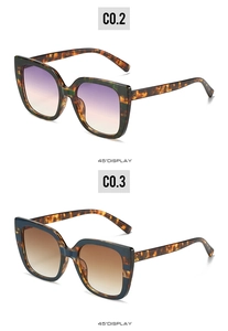 Detail view of 45 degree display for square frame sunglasses in tortoiseshell and blue