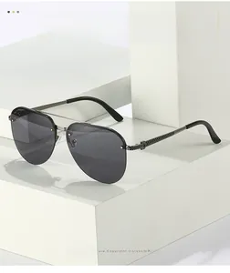 Detailed close-up of textured metal temples on silver aviator sunglasses for men
