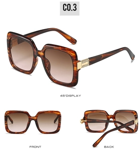 Three views of tortoiseshell square sunglasses with gold diamond-set metal hinge details