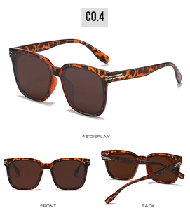 Detailed views of oversized tortoiseshell sunglasses featuring durable metal hinges and CE mark
