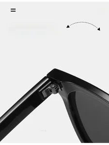 Detail shot of durable reinforced hinge and model W0275SD on glossy black sunglasses