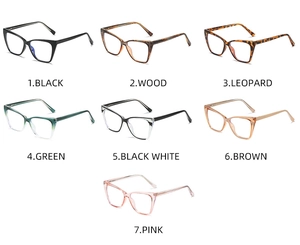 Collection of cat-eye eyewear frames in various colors including black, leopard, and pink