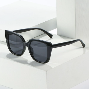 Classic large square black sunglasses for women with premium glossy finish and dark lenses