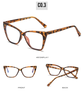 Tortoise cat-eye TR glasses frame shown from front, back, and 45-degree angles