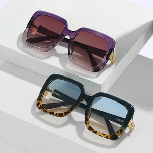 Modern oversized square sunglasses for women with purple and tortoiseshell gradient frames