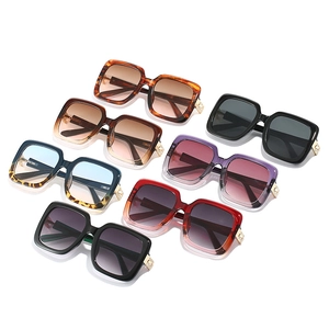 Fashionable oversized square sunglasses for women in 7 assorted colors with gold metal details