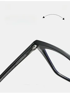 Detail view of the durable metal hinge and size parameters on the black TR frame temple