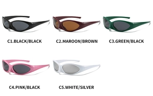 Matrix view of sports sunglasses showing five color options in sleek oval frames