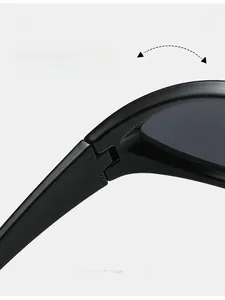 Macro detail showing a durable texture hinge on black sport sunglasses for smooth folding