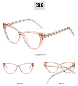 Detailed views of champagne pink TR90 cat-eye frames with flexible spring hinges