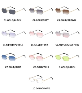 Collection of ten rimless octagonal sunglasses with metal temples and gradient lenses
