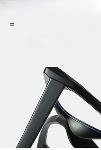 Detail showing the ultra-light and elastic spring hinge design of black cat-eye glass frames