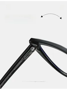 Close-up of durable metal hinge on black TR90 cat eye frame with size 56-15-145 and CE mark