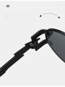Dettaglio della cerniera resistente e dell'asta a forma di fulmine su occhiali punk chic