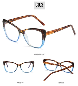 Monture de lunettes œil de chat écaillée et bleu clair vue sous différents angles