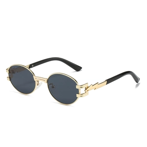 Occhiali Da Sole Steam Punk Vintage Montatura In Metallo Tonda Aste A Fulmine Protezione UV400 Moda Tendenza