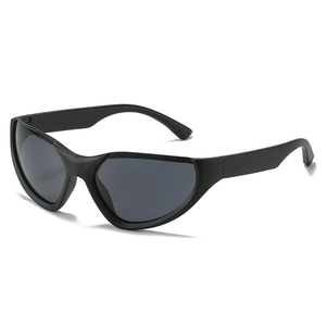 Futuristic matte black sports sunglasses with grey wraparound lenses for cycling