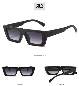 Detailed views of black rectangle sunglasses featuring unique X-shaped temple decorations