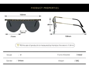 Detailed size specifications for oversized rhinestone sunglasses with metal frame and measurements