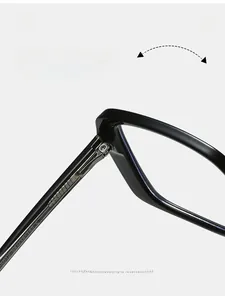 Macro shot of durable texture metal hinge and CE size specs on black eyeglass frames