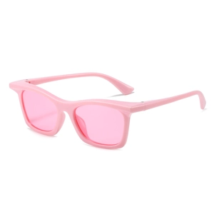 Fashionable bright pink sports sunglasses with a thick full-frame design in a modern style