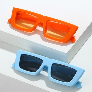 Vintage rectangle sunglasses with thick frames in orange and light blue candy colors