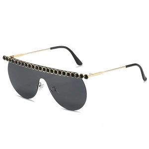 Oversized Shield Sunglasses Rhinestone Inlaid Metal Temples Fashion Luxury Eyewear For Women Party Travel