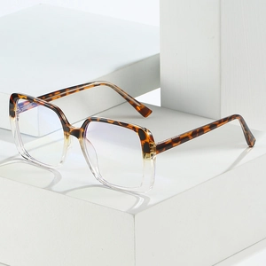 Oversized square TR90 anti-blue light glasses with tortoiseshell gradient frames