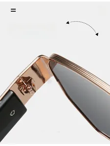 Detailed close-up of durable rose gold metal hinges on square fashion sunglasses