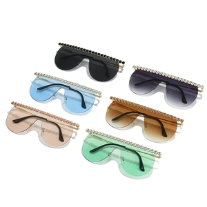 Oversized rimless sunglasses with crystal rhinestones in six various colors