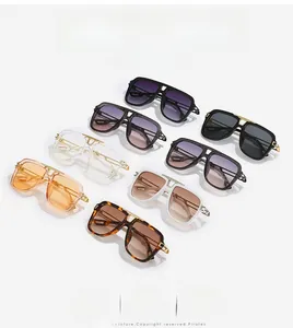 Collection de lunettes de soleil carrées rétro avec double pont en métal et couleurs