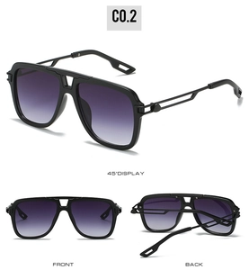 Vue en trois angles des lunettes pilote avec verres dégradés violets et branches métalliques