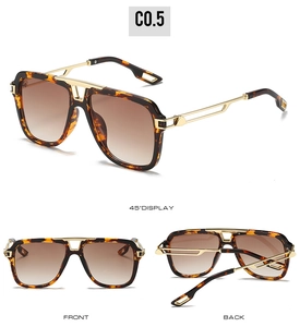 Détails des lunettes de soleil carrées écaille avec double pont doré et verres dégradés