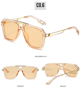 Détails montrant les lunettes carrées orange de face, de dos et sous un angle de 45°