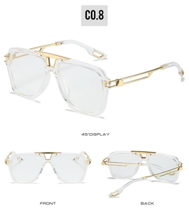 Vues détaillées de lunettes aviateur transparentes avec branches évidées en métal doré