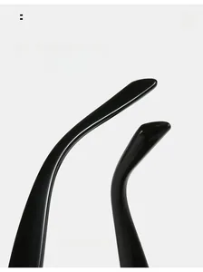 Detail view of ergonomic curved temple legs for comfortable black square sunglasses