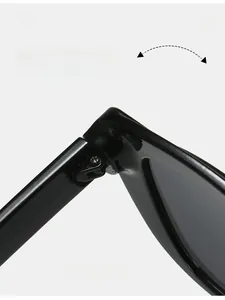 Detail of durable texture hinge on high-gloss black cat-eye sunglasses frame